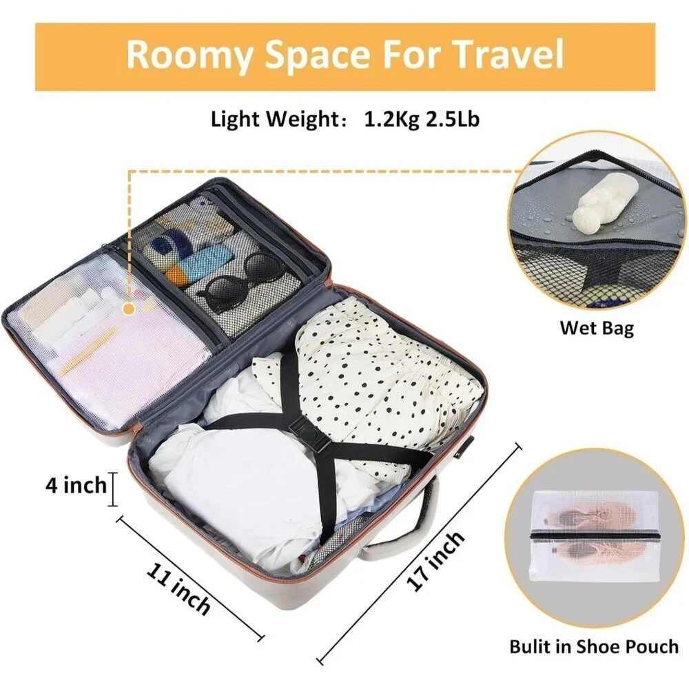 Travel Khaki White Backpack for Women Carry On Laptop Bag USB Port TSA Pouch